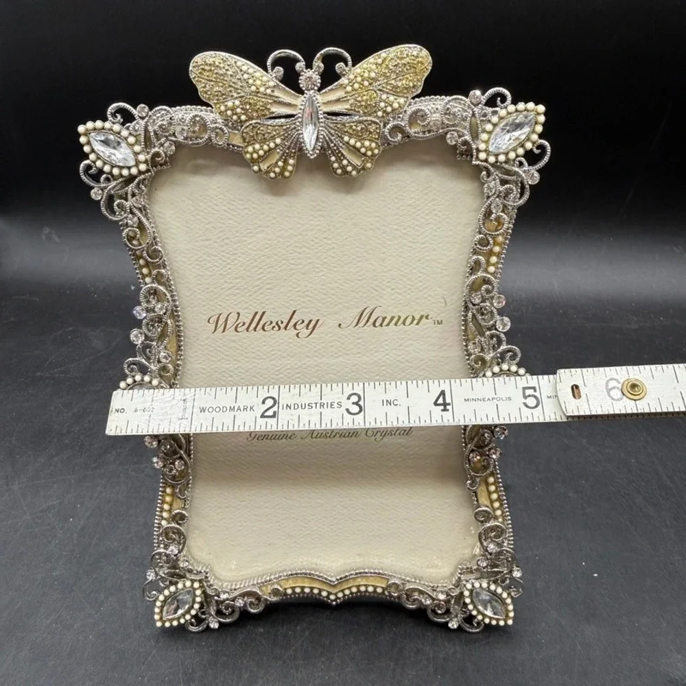 Vintage Wellesley Manor Butterfly Picture Frame 4x6 Jeweled Crystal Silver Boho